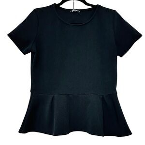 Ssoulm Black Peplum Short Sleeve Top – Women’s Sz Large